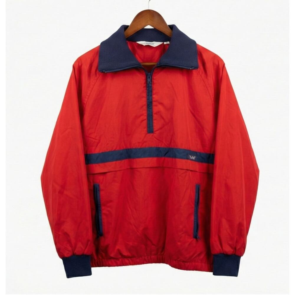 VTG 80s Woolrich Woman Red Pullover Windbreaker Jacket M USA Made 1/4 Zip Poplin